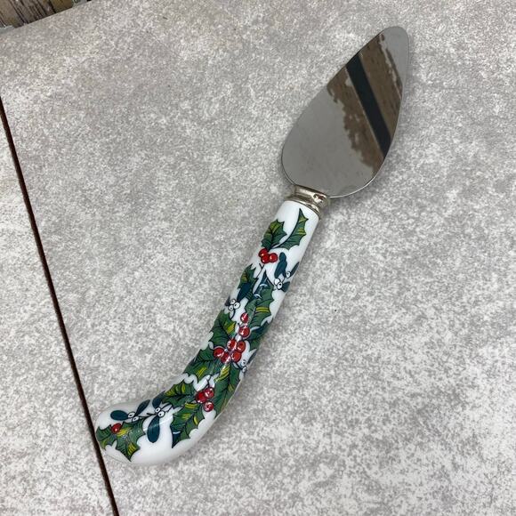 Vintage Sheffield England Christmas Holiday Porcelain & Stainless Steel Cake Pie - Picture 8 of 9